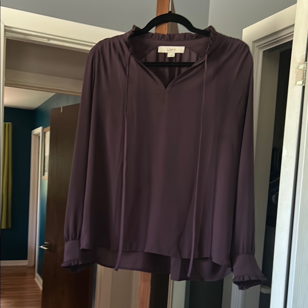 LOFT Purple Relaxed Blouse with Tie Front